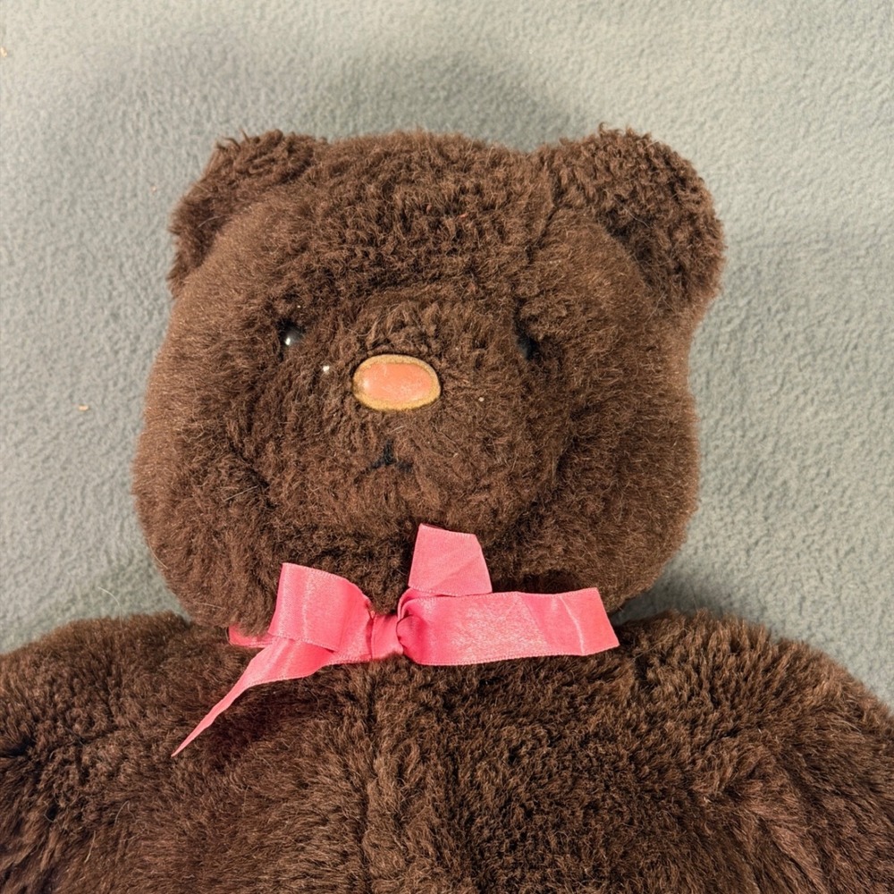 Vintage 1993 Plush Creations Inc Brown Teddy Bear Pink Bow Stuffed Animal 90s